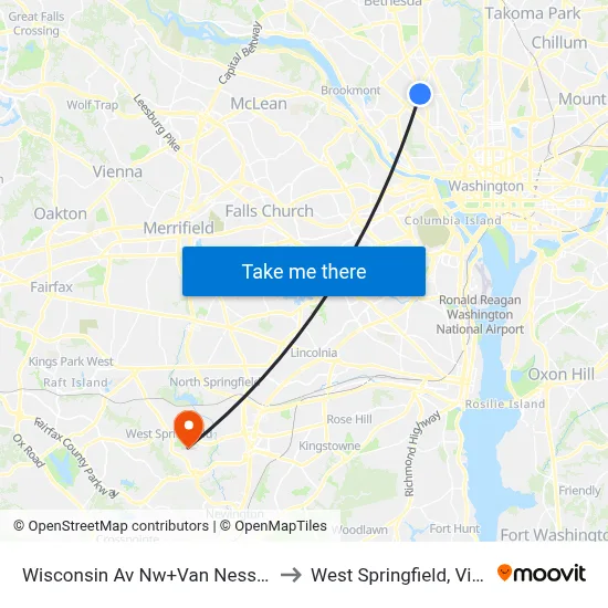 Wisconsin Av Nw+Van Ness St NW to West Springfield, Virginia map