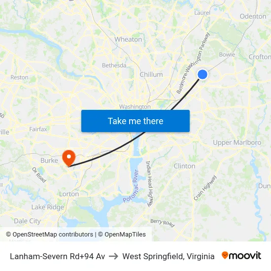 Lanham-Severn Rd+94 Av to West Springfield, Virginia map