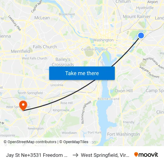 Jay St Ne+3531 Freedom Ct NE to West Springfield, Virginia map