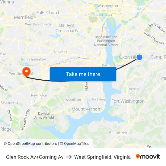 Glen Rock Av+Corning Av to West Springfield, Virginia map