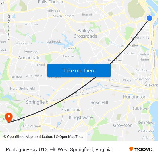 Pentagon+Bus Bay U13 to West Springfield, Virginia map