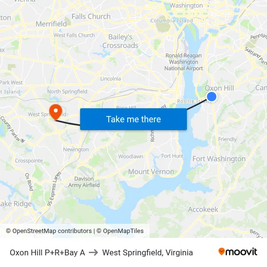 Oxon Hill P+R+Bay A to West Springfield, Virginia map