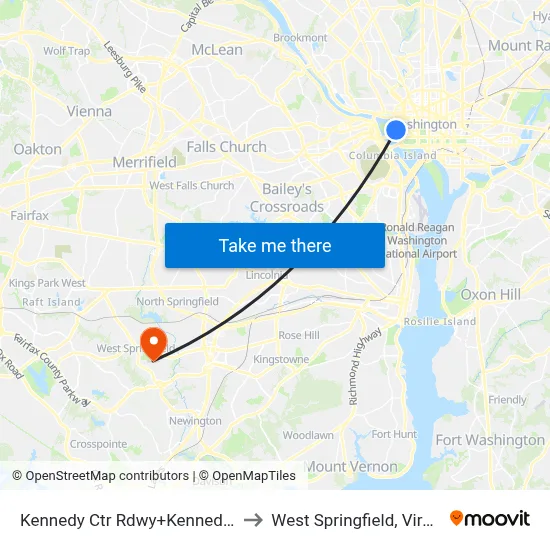 Kennedy Ctr Rdwy+Kennedy Ctr to West Springfield, Virginia map
