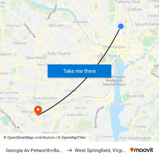 Georgia Av-Petworth+Bay B to West Springfield, Virginia map
