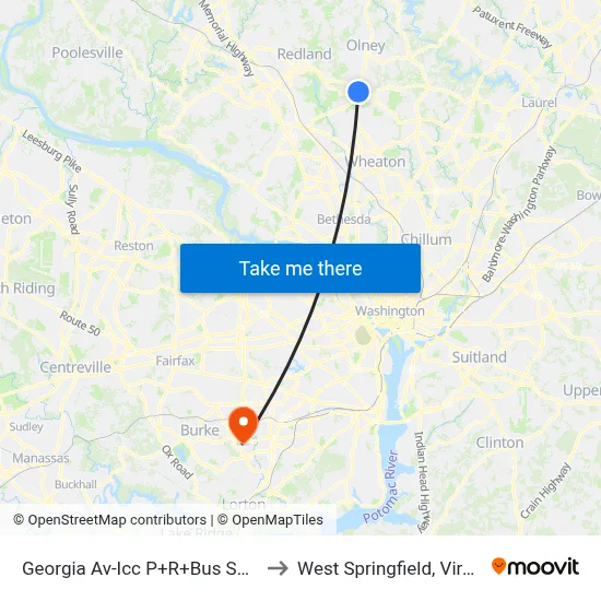 Georgia Av-Icc P+R+Bus Shelter to West Springfield, Virginia map