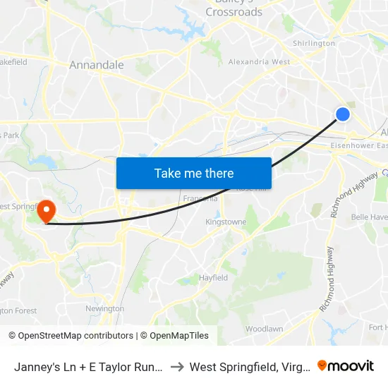 Janney's Ln + E Taylor Run Pky to West Springfield, Virginia map