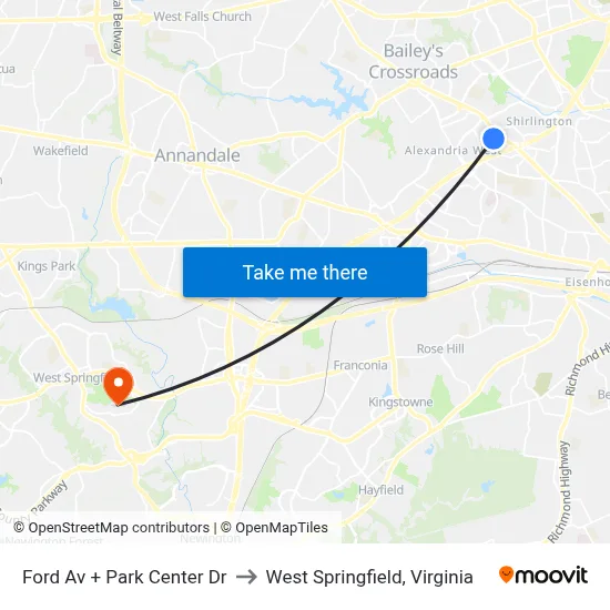 Ford Av + Park Center Dr to West Springfield, Virginia map