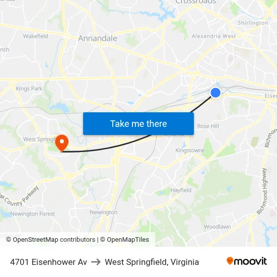 4701 Eisenhower Av to West Springfield, Virginia map