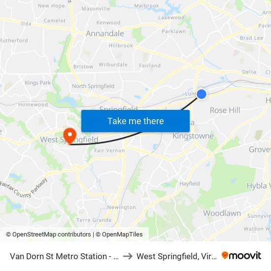 Van Dorn St Metro Station - Bay C to West Springfield, Virginia map