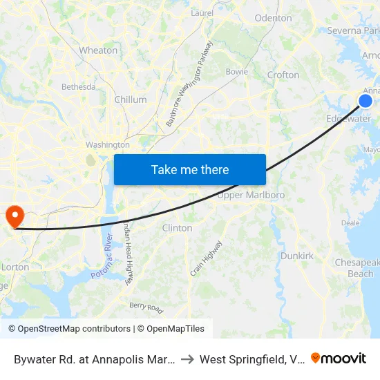 Bywater Rd. at Annapolis Marketplace to West Springfield, Virginia map