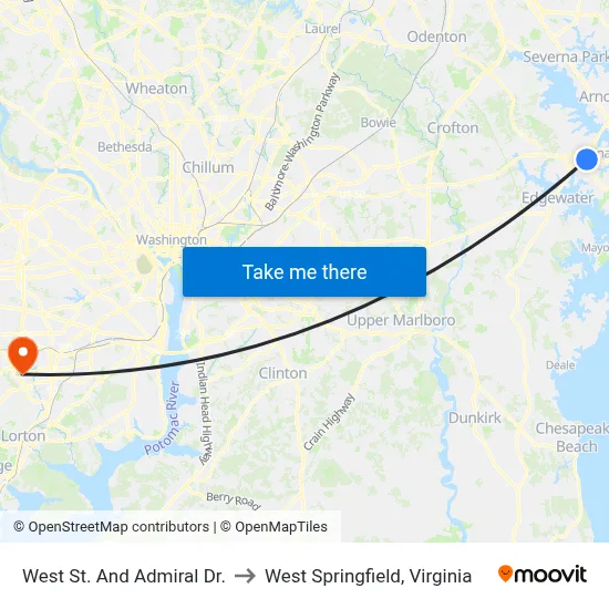 West St. And Admiral Dr. to West Springfield, Virginia map