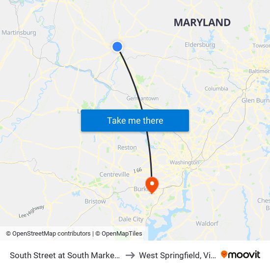 South Street at South Market Street to West Springfield, Virginia map