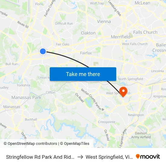 Stringfellow Rd Park And Ride Bay B to West Springfield, Virginia map