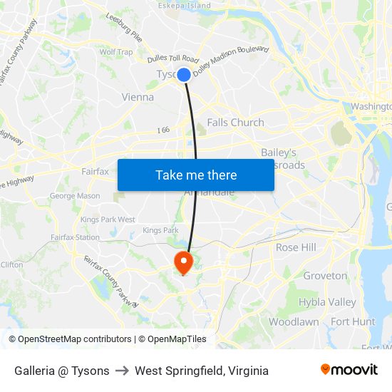 Galleria And Tysons to West Springfield, Virginia map