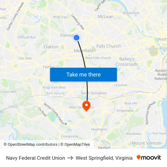 Navy Federal Credit Union to West Springfield, Virginia map