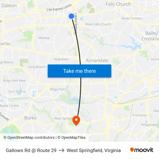 Gallows Rd @ Route 29 to West Springfield, Virginia map