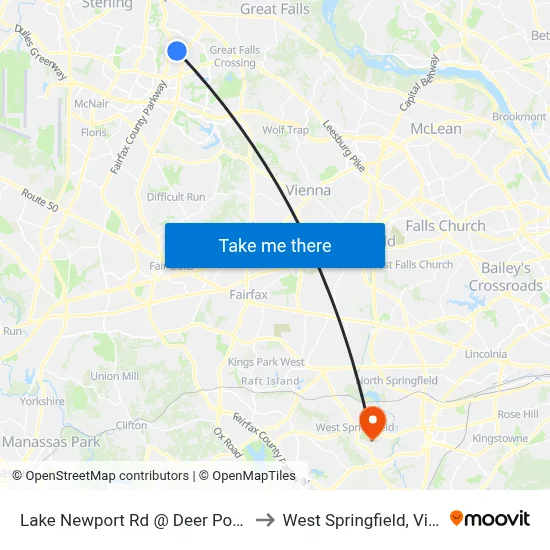 Lake Newport Rd @ Deer Point Way to West Springfield, Virginia map