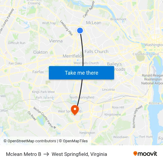 Mclean Metro B to West Springfield, Virginia map
