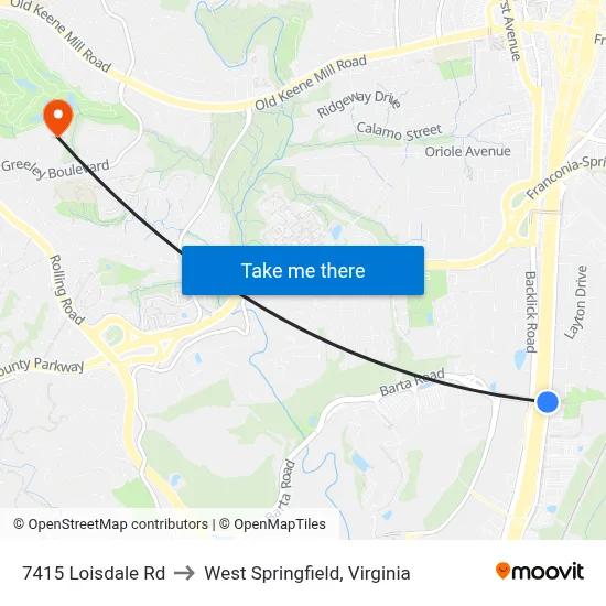 7415 Loisdale Rd to West Springfield, Virginia map
