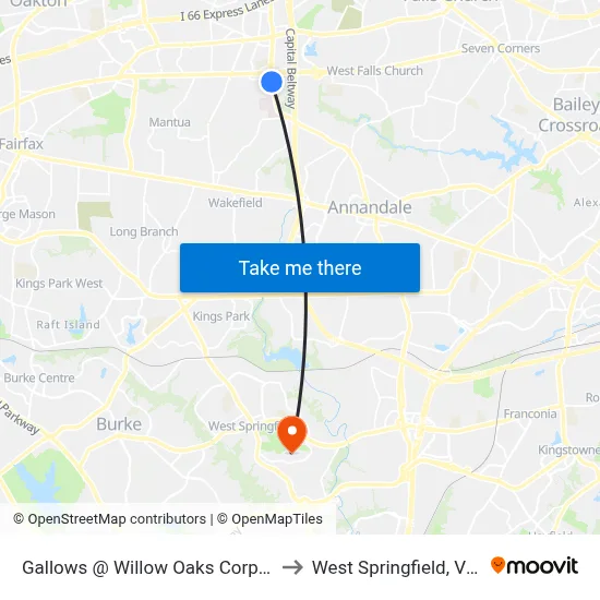 Gallows @ Willow Oaks Corporate Dr to West Springfield, Virginia map