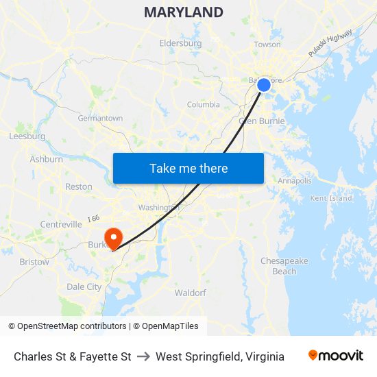 Charles St & Fayette St to West Springfield, Virginia map