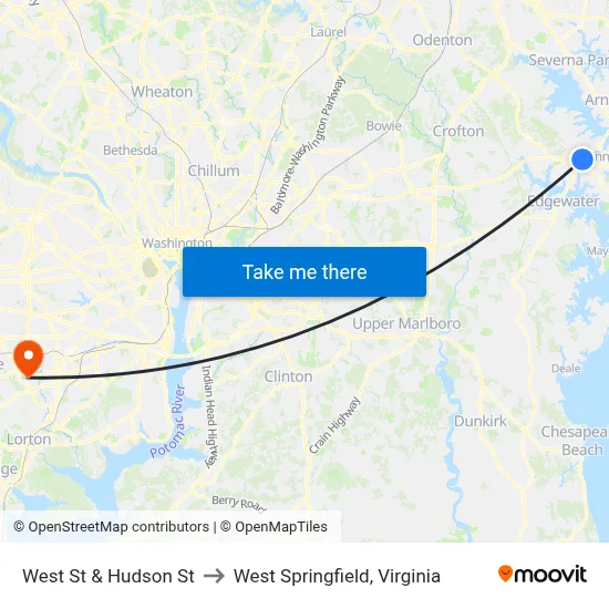 West St & Hudson St to West Springfield, Virginia map