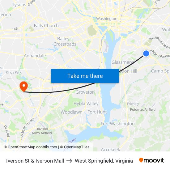 Iverson St & Iverson Mall to West Springfield, Virginia map