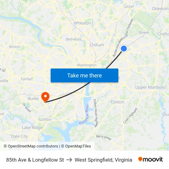 85th Ave & Longfellow St to West Springfield, Virginia map