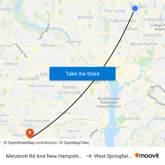 Metzerott Rd And New Hampshire Ave (Outbound) to West Springfield, Virginia map