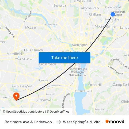 Baltimore Ave & Underwood St to West Springfield, Virginia map