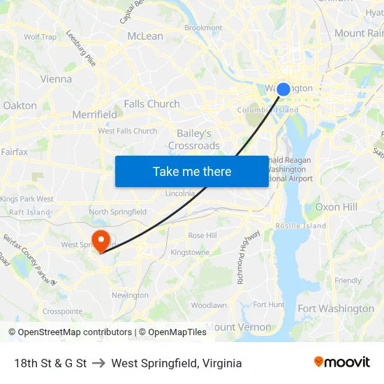 18th St & G St to West Springfield, Virginia map