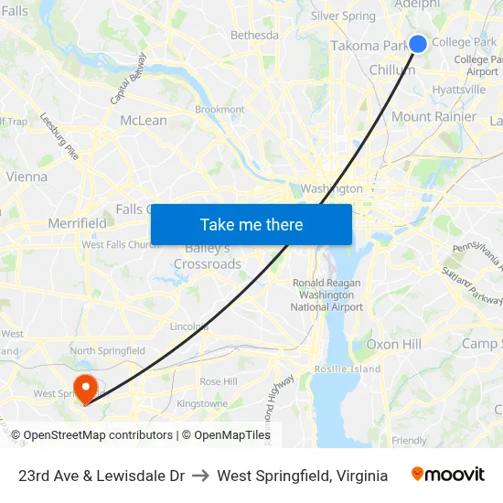 23rd Ave & Lewisdale Dr to West Springfield, Virginia map