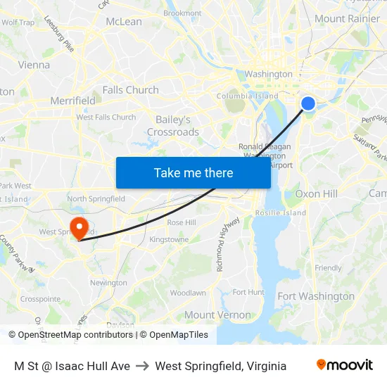 M St @ Isaac Hull Ave to West Springfield, Virginia map