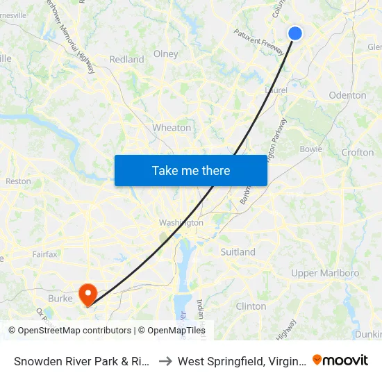 Snowden River Park & Ride to West Springfield, Virginia map