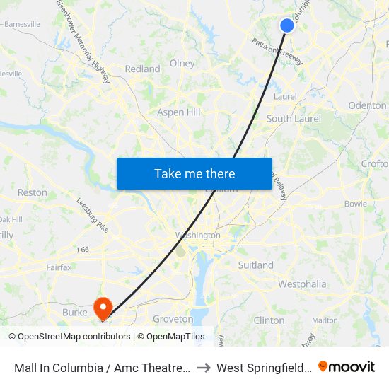 Mall In Columbia / Amc Theatre (Southbound) to West Springfield, Virginia map