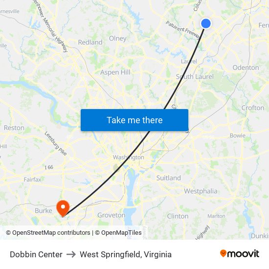 Dobbin Center to West Springfield, Virginia map