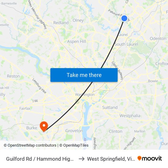 Guilford Rd / Hammond High School to West Springfield, Virginia map