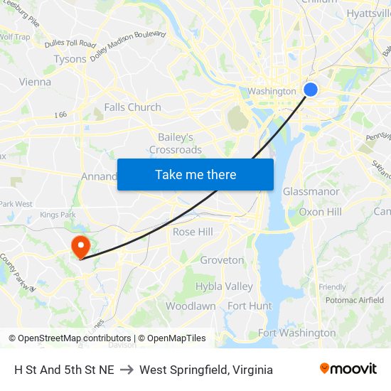 H St And 5th St NE to West Springfield, Virginia map