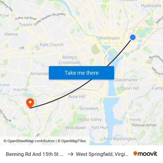 Benning Rd And 15th St NE to West Springfield, Virginia map