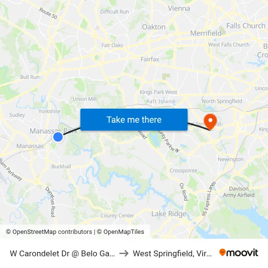 W Carondelet Dr @ Belo Gate Dr to West Springfield, Virginia map