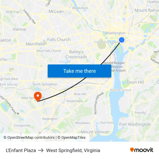 L'Enfant Plaza to West Springfield, Virginia map