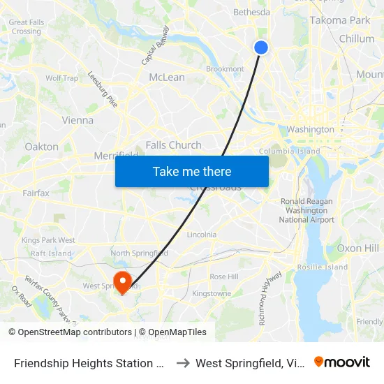 Friendship Heights Station & Bay E to West Springfield, Virginia map