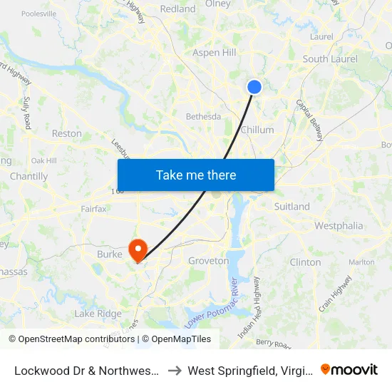 Lockwood Dr & Northwest Dr to West Springfield, Virginia map