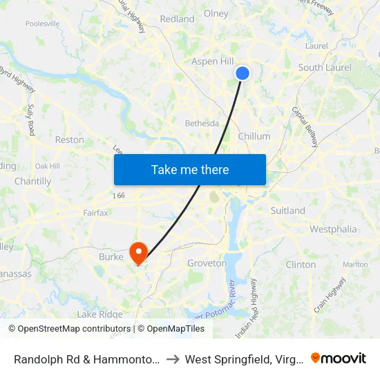 Randolph Rd & Hammonton Pl to West Springfield, Virginia map