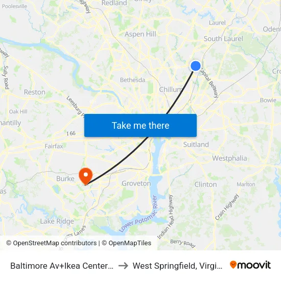 Baltimore Av+Ikea Center Bl to West Springfield, Virginia map