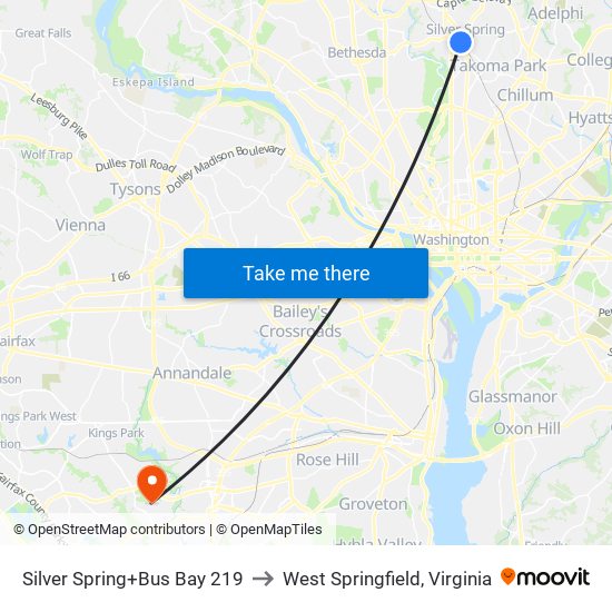 Silver Spring+Bay 219 to West Springfield, Virginia map