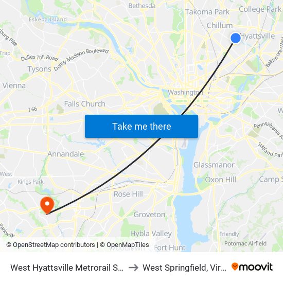 West Hyattsville Metrorail Station to West Springfield, Virginia map