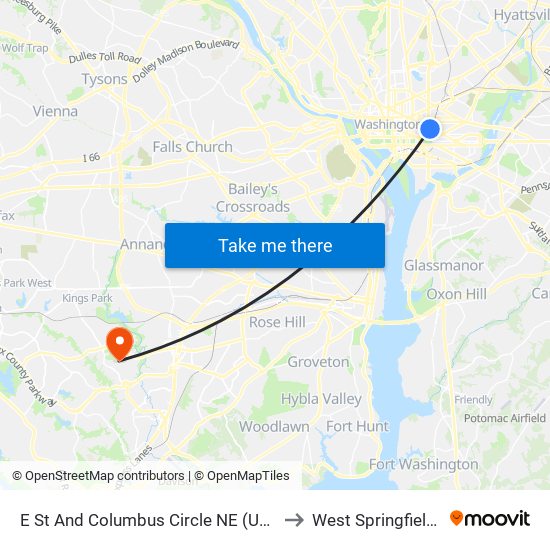 E St And Columbus Circle NE (Union Station) (Eb) to West Springfield, Virginia map