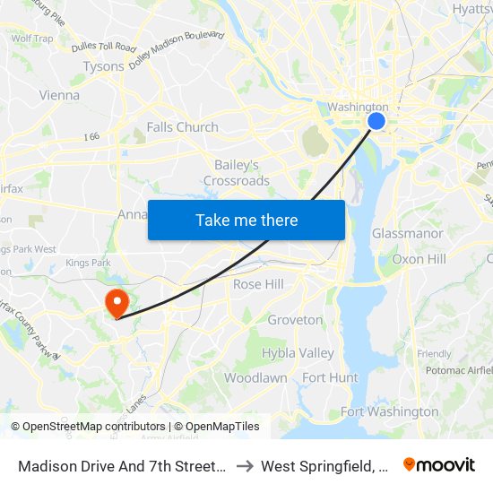 Madison Drive And 7th Street NW (Wb) to West Springfield, Virginia map