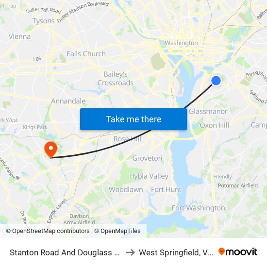 Stanton Road And Douglass Road SE to West Springfield, Virginia map